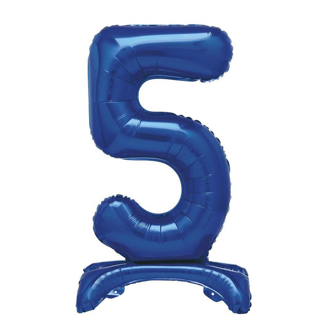 Blauwe Cijfer Ballon 5 Jaar Met Standaard 76cm van Unique koop je bij Partywinkel