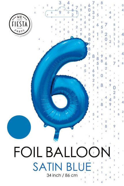 Blauwe Cijfer Ballon 6 Jaar Glans 86cm van WeFiesta koop je bij Partywinkel