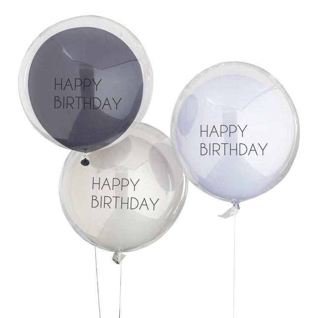 Blauwe Happy Birthday Ballonnen Dubbellaags 45cm 3st van Ginger Ray koop je bij Partywinkel