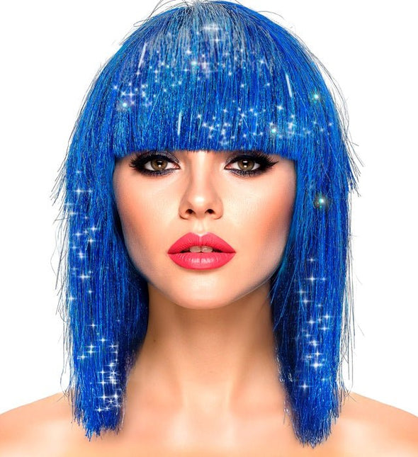 Blauwe Pruik Half Lang Haar Pony van Widmann koop je bij Partywinkel