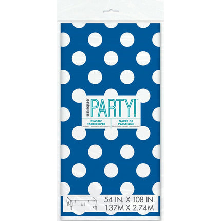 Blauwe Tafelkleed Witte Stippen 2,74m van Unique koop je bij Partywinkel