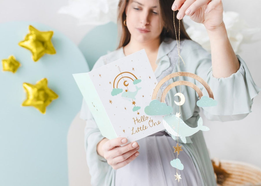 Blauwe Uitnodigingen Hello Little One 14x20cm 11st van Partydeco koop je bij Partywinkel