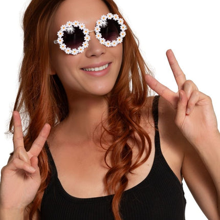 Bloemen Bril Wit van Partychimp koop je bij Partywinkel