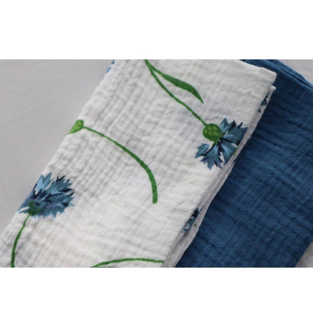 Bloemen Servetten Groen Blauw Katoen 40cm 4st van CHAKS koop je bij Partywinkel