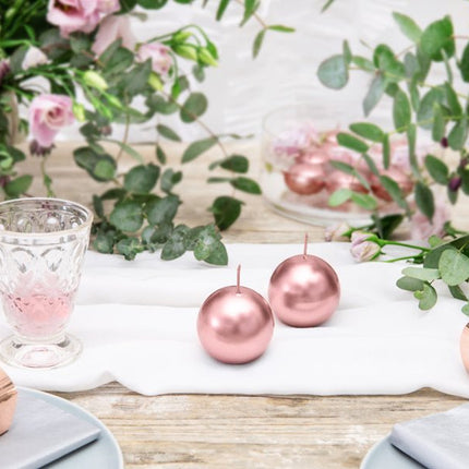 Bolkaarsen Rose Goud Metallic 6cm 10st van Partydeco koop je bij Partywinkel