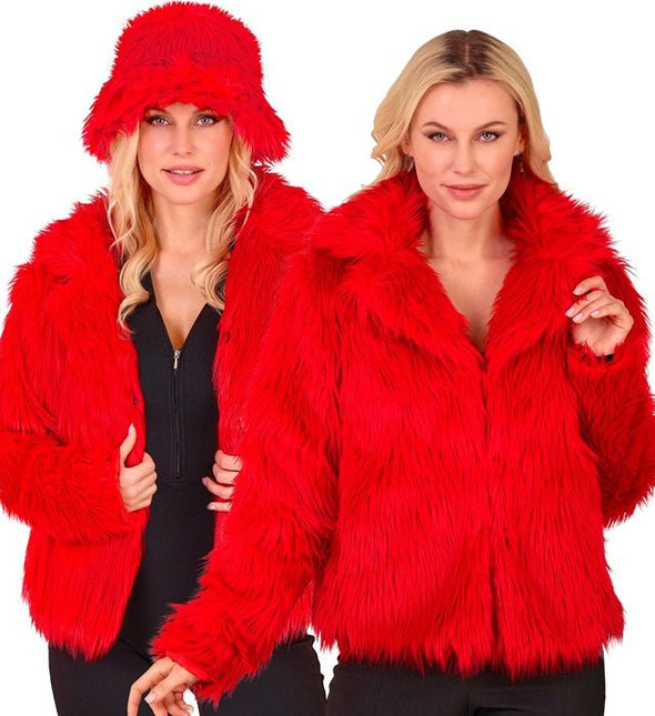 Bontjas Dames Pluche Rood van Widmann koop je bij Partywinkel