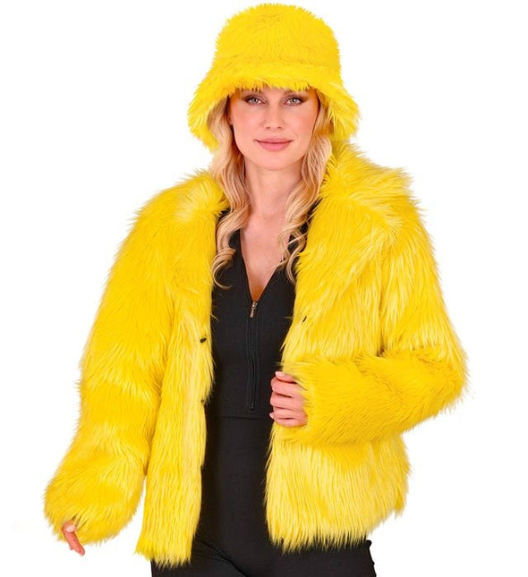 Bontjas Pluche Dames Geel van Widmann koop je bij Partywinkel