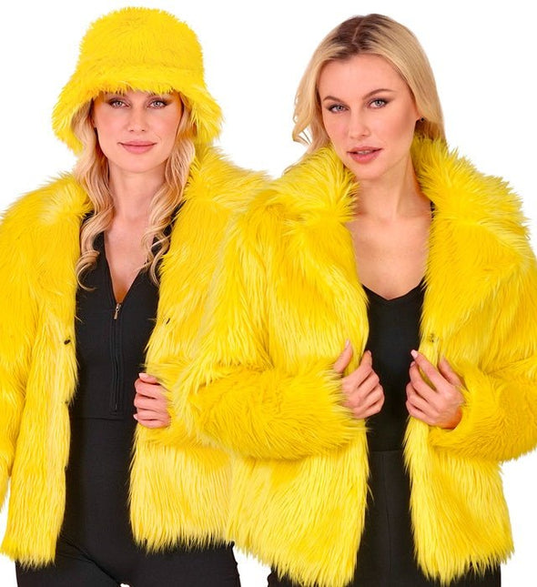 Bontjas Pluche Dames Geel van Widmann koop je bij Partywinkel