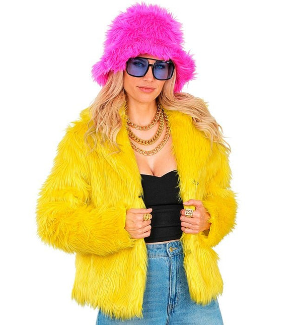 Bontjas Pluche Dames Geel van Widmann koop je bij Partywinkel