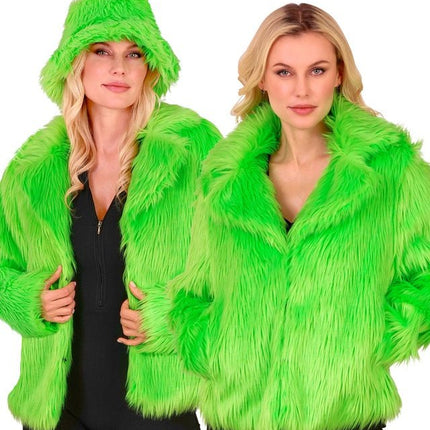 Bontjas Pluche Neon Groen Dames van Widmann koop je bij Partywinkel