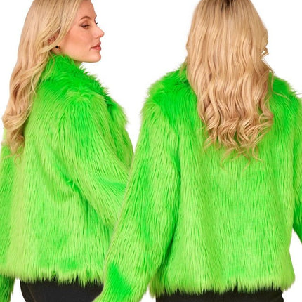Bontjas Pluche Neon Groen Dames van Widmann koop je bij Partywinkel