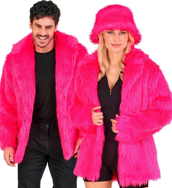 Bontjas Pluche Neon Roze van Widmann koop je bij Partywinkel