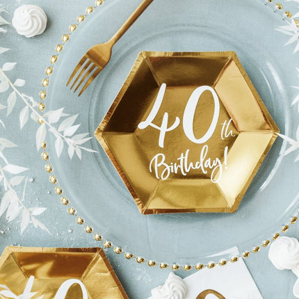 Borden 40 Jaar Goud 20cm 6st van Partydeco koop je bij Partywinkel