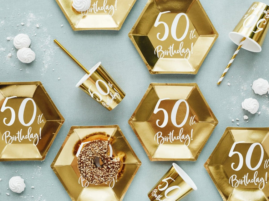 Borden 50 Jaar Goud 20cm 6st van Partydeco koop je bij Partywinkel