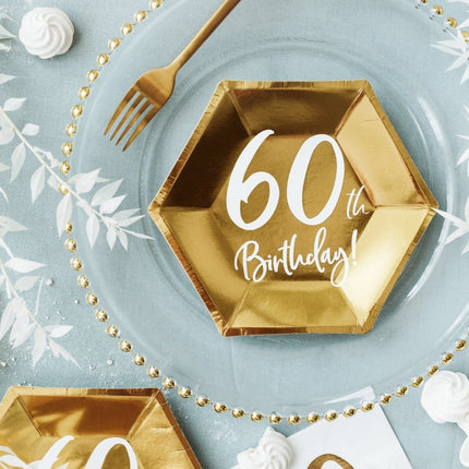 Borden 60 Jaar Goud 20cm 6st van Partydeco koop je bij Partywinkel