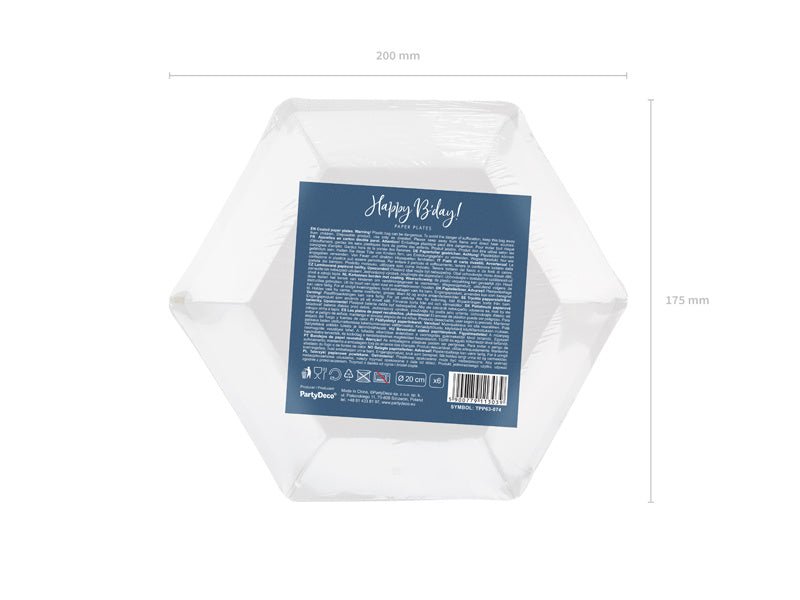 Borden Happy B'Day Blauw 20cm 6st van Partydeco koop je bij Partywinkel