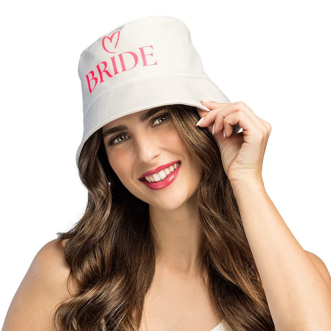 Bride Bucket Hat Wit Roze van Boland koop je bij Partywinkel