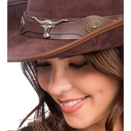 Bruine Cowboyhoed met Stierenkop One Size