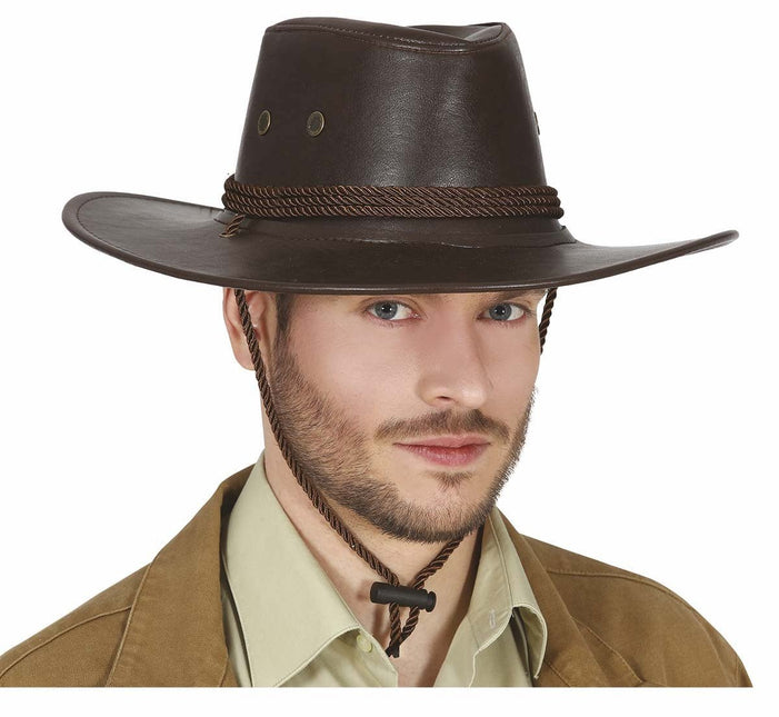 Bruine Cowboy Hoed Leder van Fiestas Guirca koop je bij Partywinkel