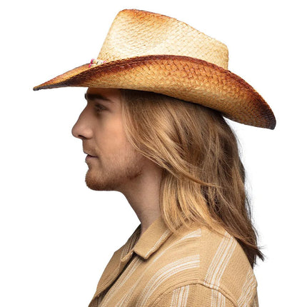 Bruine Stro Hoed Met Kralen van Boland koop je bij Partywinkel
