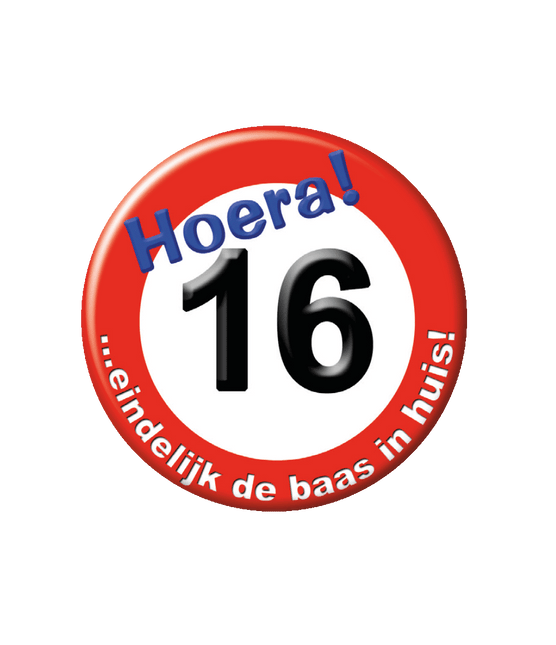 Button 16 Jaar Verkeersbord 5,5cm van Paper Dreams koop je bij Partywinkel