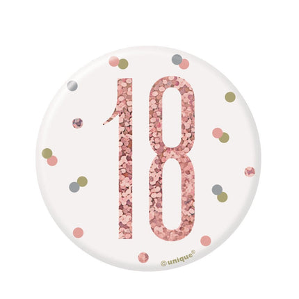 Button 18Jaar Rose Goud 8cm van Unique koop je bij Partywinkel