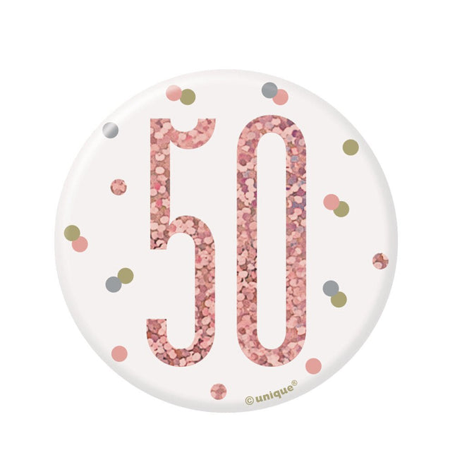 Button 50 Jaar Rose Goud 8cm van Unique koop je bij Partywinkel