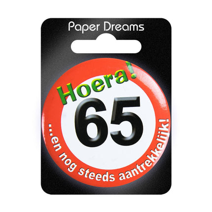 Button 65 Jaar Verkeersbord 5,5cm van Paper Dreams koop je bij Partywinkel