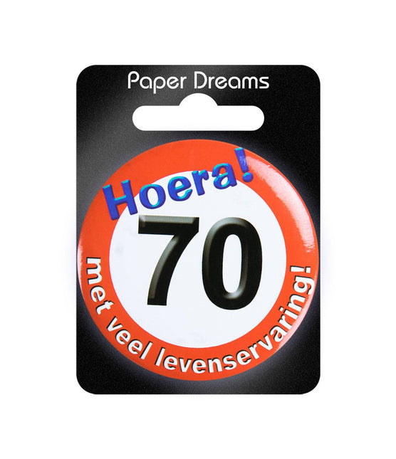 Button 70 Jaar Verkeersbord 5,5cm van Paper Dreams koop je bij Partywinkel