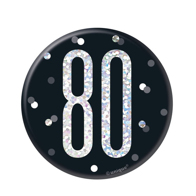 Button 80 Jaar Zwart 7cm van Unique koop je bij Partywinkel