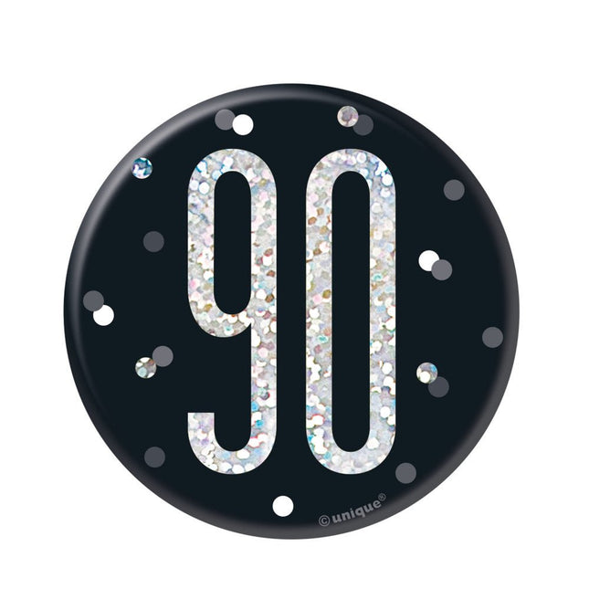Button 90 Jaar Zwart 7cm van Unique koop je bij Partywinkel