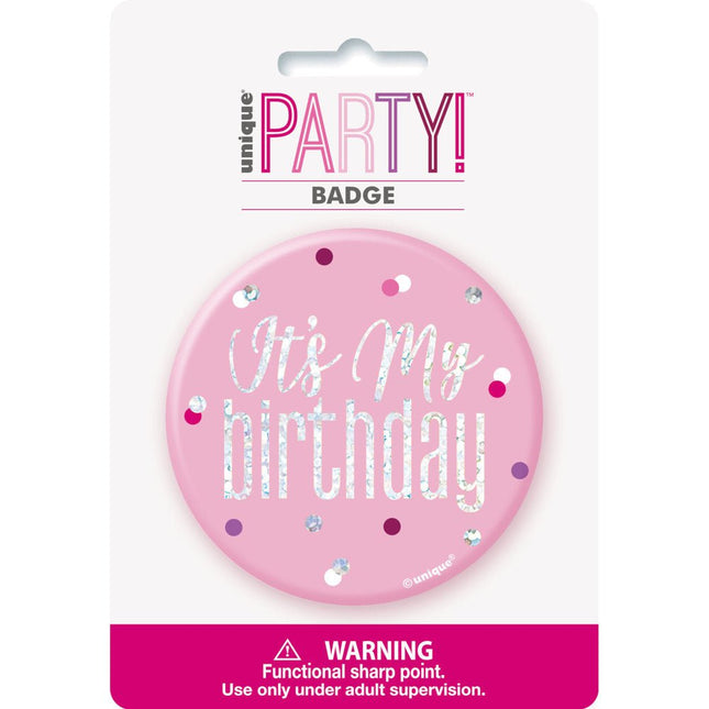 Button It's My Birthday Roze 7,6cm van Unique koop je bij Partywinkel