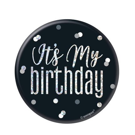 Button It's My Birthday Zwart 7,6cm van Unique koop je bij Partywinkel