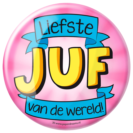 Button Liefste Juf van de Wereld 10,2cm van Paper Dreams koop je bij Partywinkel