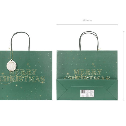 Cadeautasje Merry Christmas Groen 32,5cm van Partydeco koop je bij Partywinkel