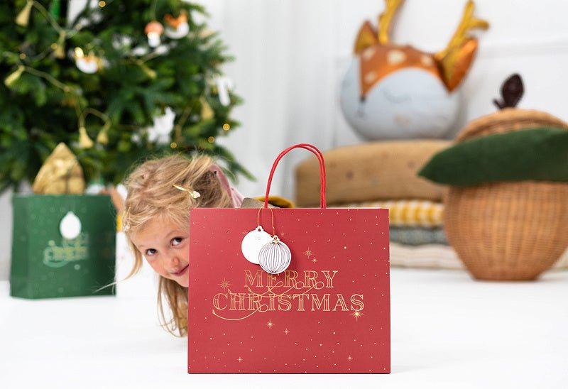 Cadeautasje Merry Christmas Rood 32,5cm van Partydeco koop je bij Partywinkel