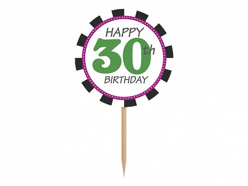 Caketopper 30Th Birthday 9,2cm 6st van Partydeco koop je bij Partywinkel