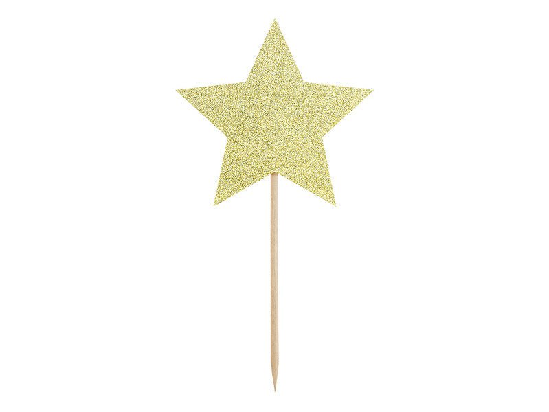 Caketopper Sterren Goud 11,5cm 6st van Partydeco koop je bij Partywinkel