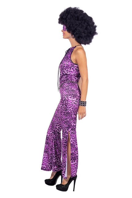 Disco 70S Jumpsuit Paars Dames Panterprint van Wilbers & Wilbers koop je bij Partywinkel