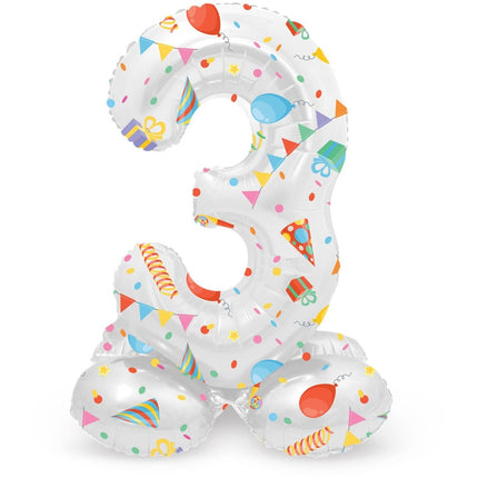Cijfer Ballon 3 Jaar Feest Met Standaard Leeg 72cm van Folat koop je bij Partywinkel
