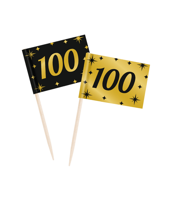 Cocktailprikkers 100 Jaar 6,5cm 50st van Paper Dreams koop je bij Partywinkel