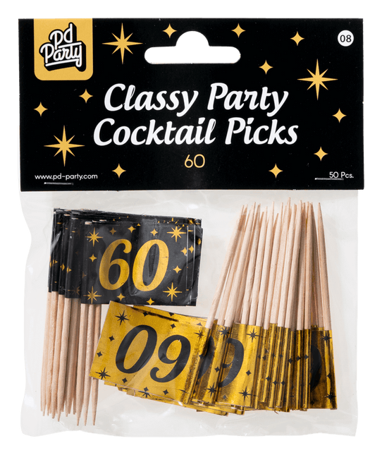 Cocktailprikkers 60 Jaar 6,5cm 50st van Paper Dreams koop je bij Partywinkel