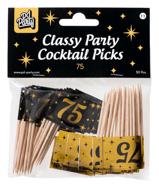 Cocktailprikkers75 Jaar 6,5cm 50st van Paper Dreams koop je bij Partywinkel