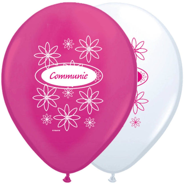 Communie Ballonnen Roze - Wit - 8 stuks van Folat koop je bij Partywinkel