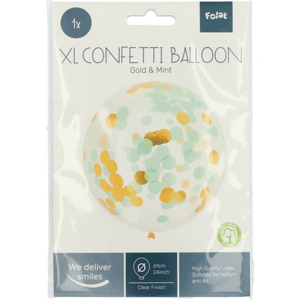 Confetti Ballon Blauw Goud 61cm van Folat koop je bij Partywinkel