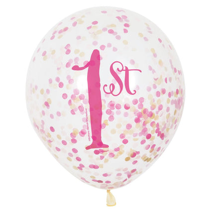 Confetti Ballonnen 1 Jaar Roze 30cm 6st van Unique koop je bij Partywinkel