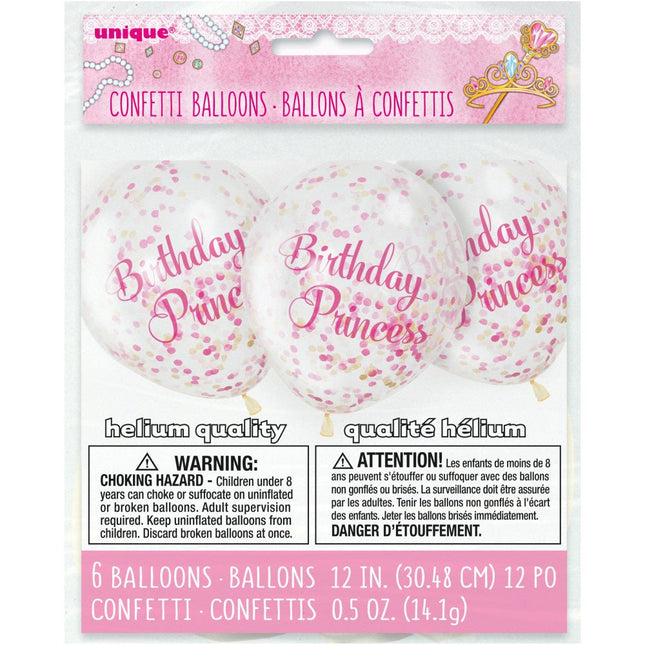 Confetti Ballonnen Birthday Princess 30cm 6st van Unique koop je bij Partywinkel