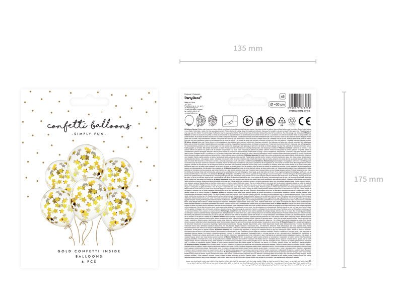 Confetti Ballonnen Gouden Sterren 30cm 6st van Partydeco koop je bij Partywinkel