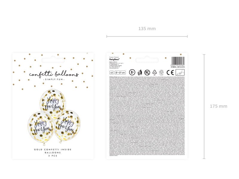 Confetti Ballonnen Happy New Year 27cm 3st van Partydeco koop je bij Partywinkel