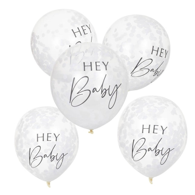 Confetti Ballonnen Hey Baby 30cm 5st van Ginger Ray koop je bij Partywinkel